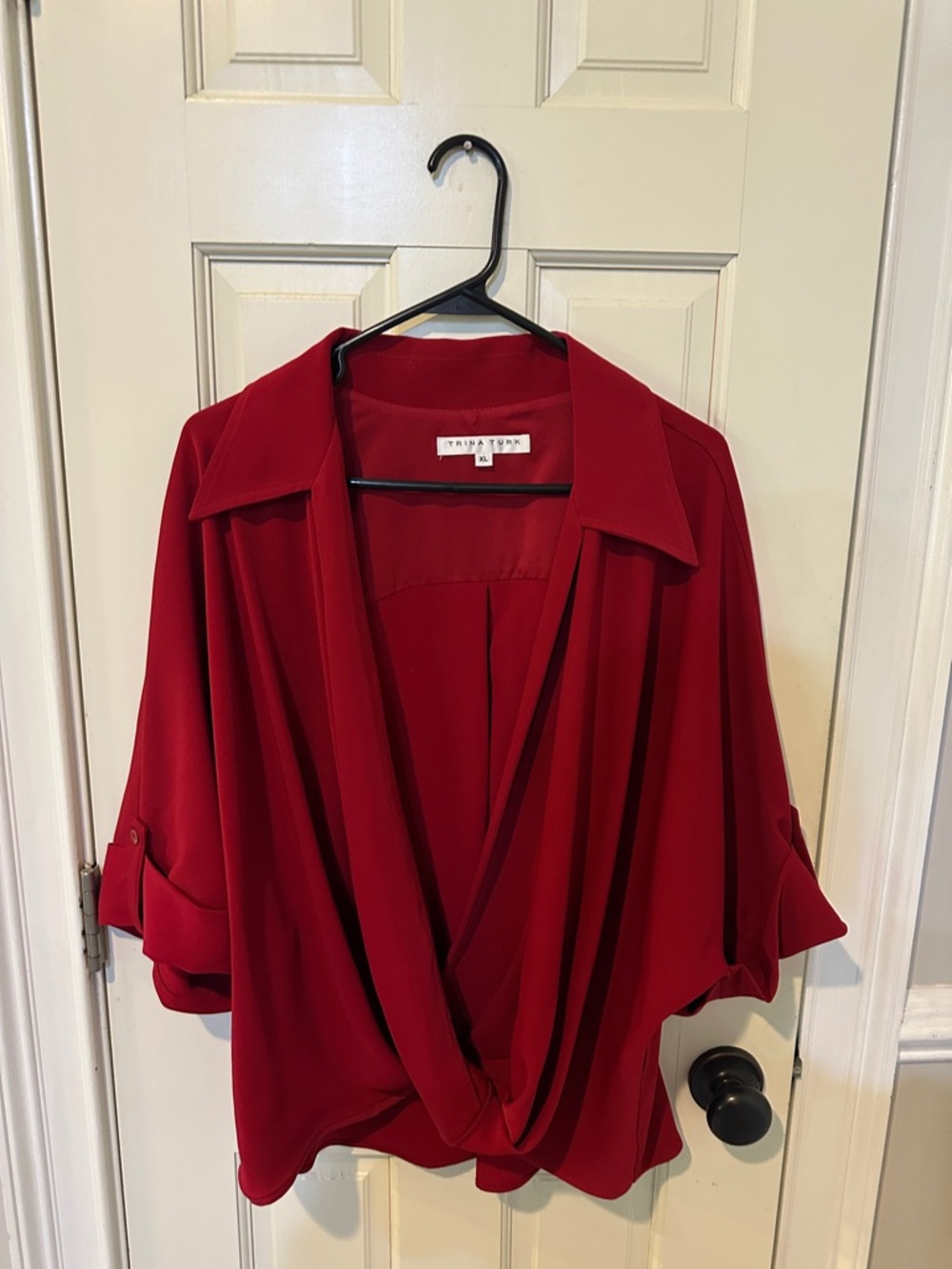 Trina Turk Red Draped Surplice Blouse
